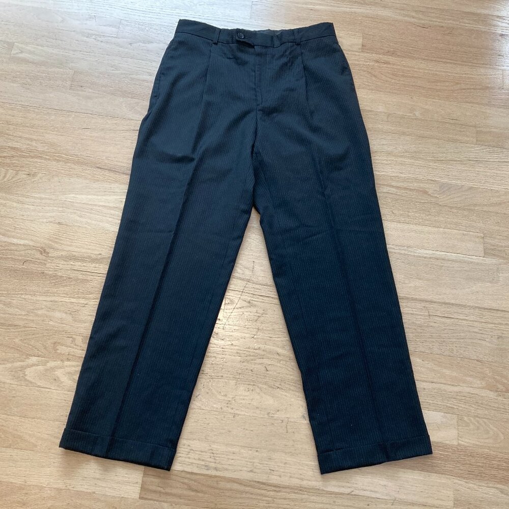 Alfani Men's Black Striped Dress Pants, Plaited, 100% Wool, 32x30